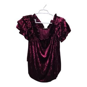 Umgee Velvet Ruffle Sleeve Top Burgundy Large